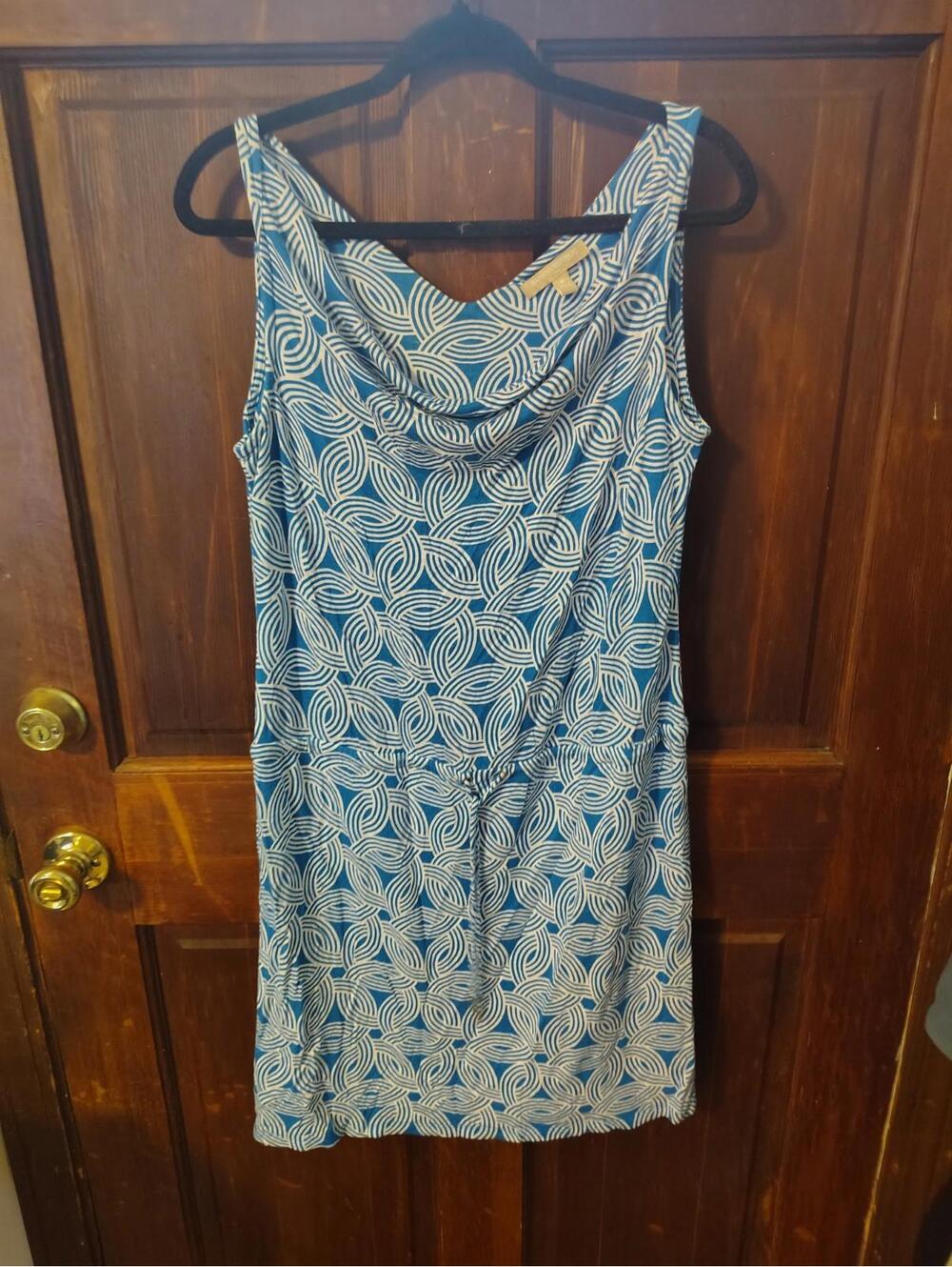 Banana Republic patterned sleeveless cowl neck dress Blue M